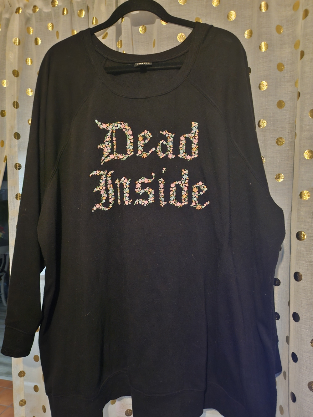 torrid Black Crewneck Sweatshirt with Floral 'Dead Inside' Appliqué